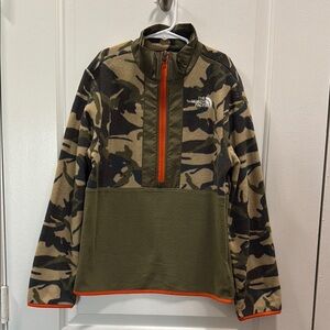 Kids The North Face Camouflage Fleece Jacket Green and Orange